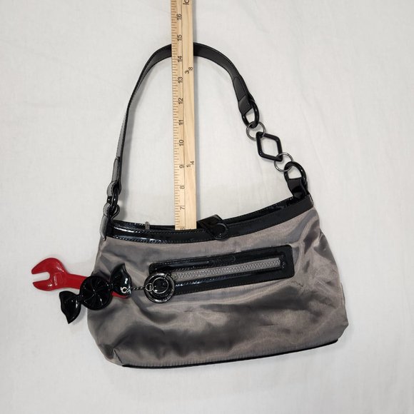 LeSportsac Gray/Black Y2K Leather Trim Shoulder Strap Charms Mini Bag LIKE NEW! - Picture 13 of 14